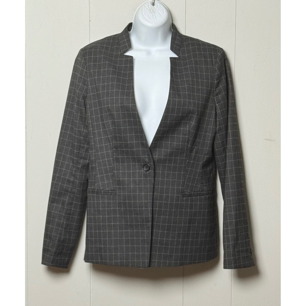 Banana Republic Women's Gray Windowpane Plaid Machine Washable Blazer Size 4